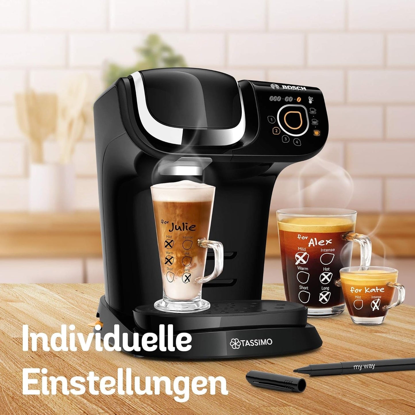 Tassimo My Way espressomaskin med 2 kapslar TAS6502 med vattenfilter, 70+ drycker, dryckesanpassning, kaffevariation, enkel bryggning, 1500W, svart