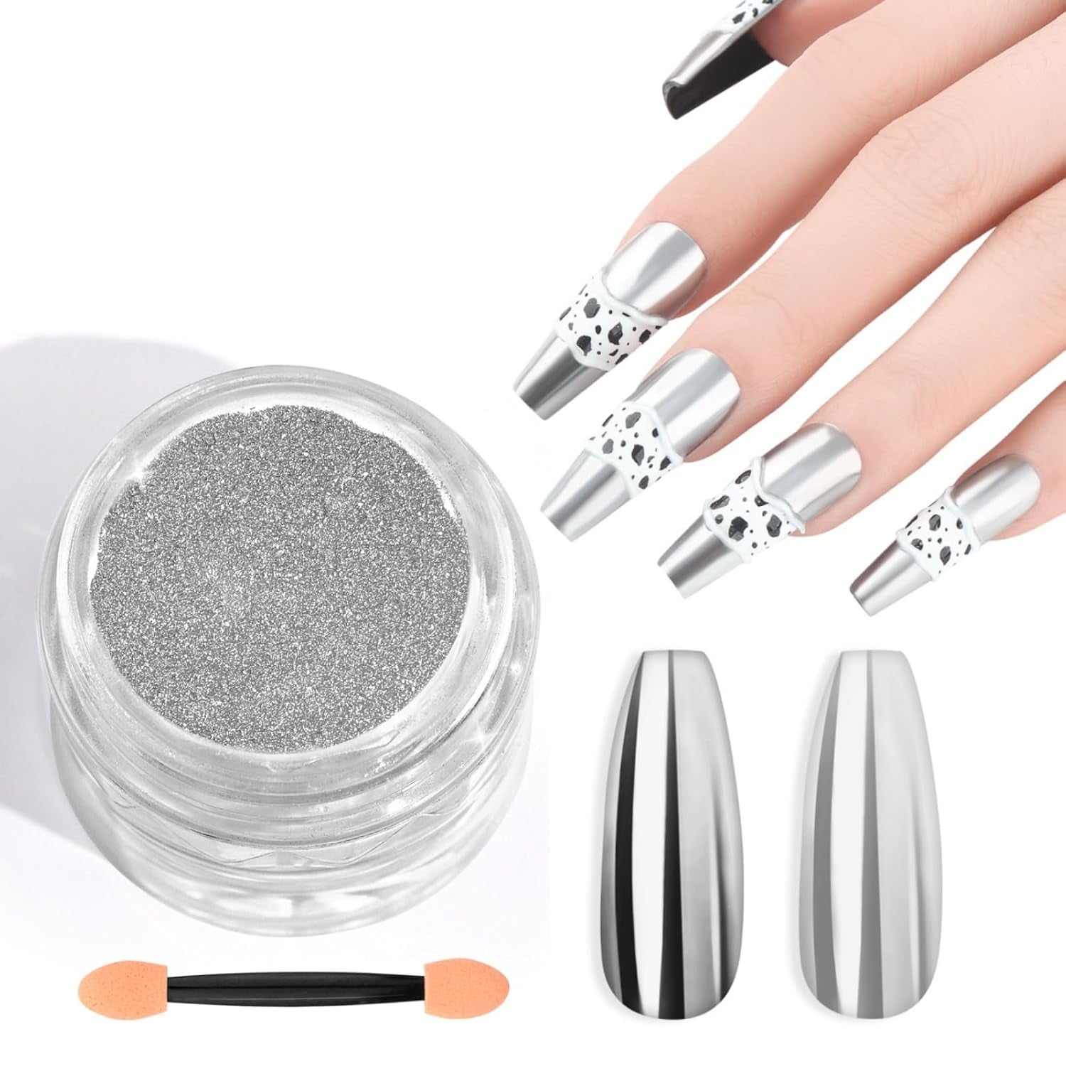 Saviland Chrome Nail Powder Set - Pink Laser Chrome Nail Powder Mirror Effect Laser Nail Art, Nail Glitter Manikyr Dekorativt pulver med svamppinnar, Nail Glitter Powder Nagelsalong