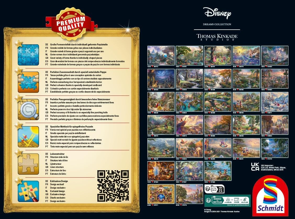 Schmidt Spiele 59671 Thomas Kinkade, Disney, Skönheten och Odjuret, Magisk vinterkväll, pussel 1000 bitar Pussel Naty Shop