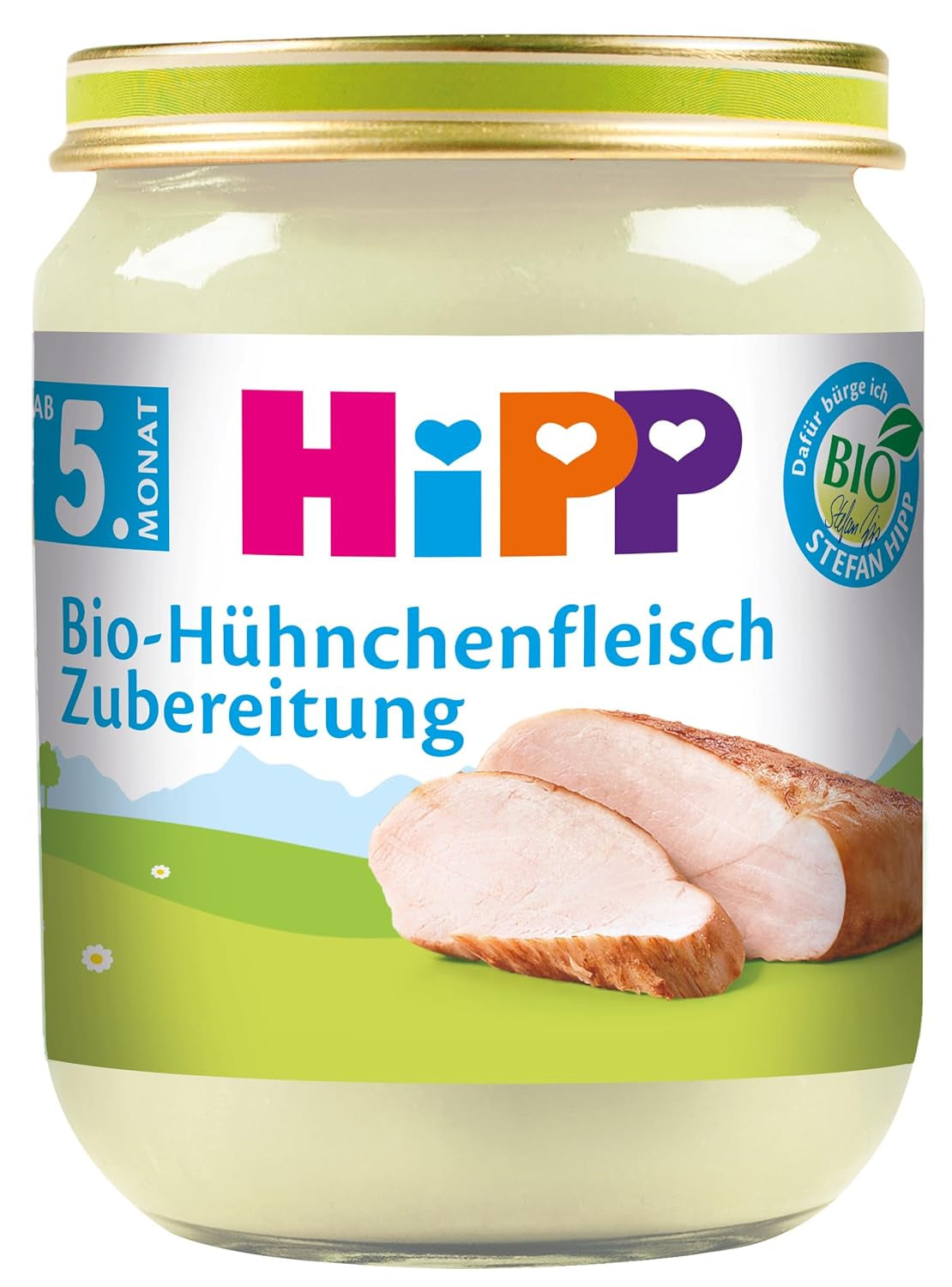 HiPP ekologisk kycklingberedning (6 x 125g), med ekologisk rapsolja, glutenfri, utan tillsatt salt, bästa ekologiska kvalitet