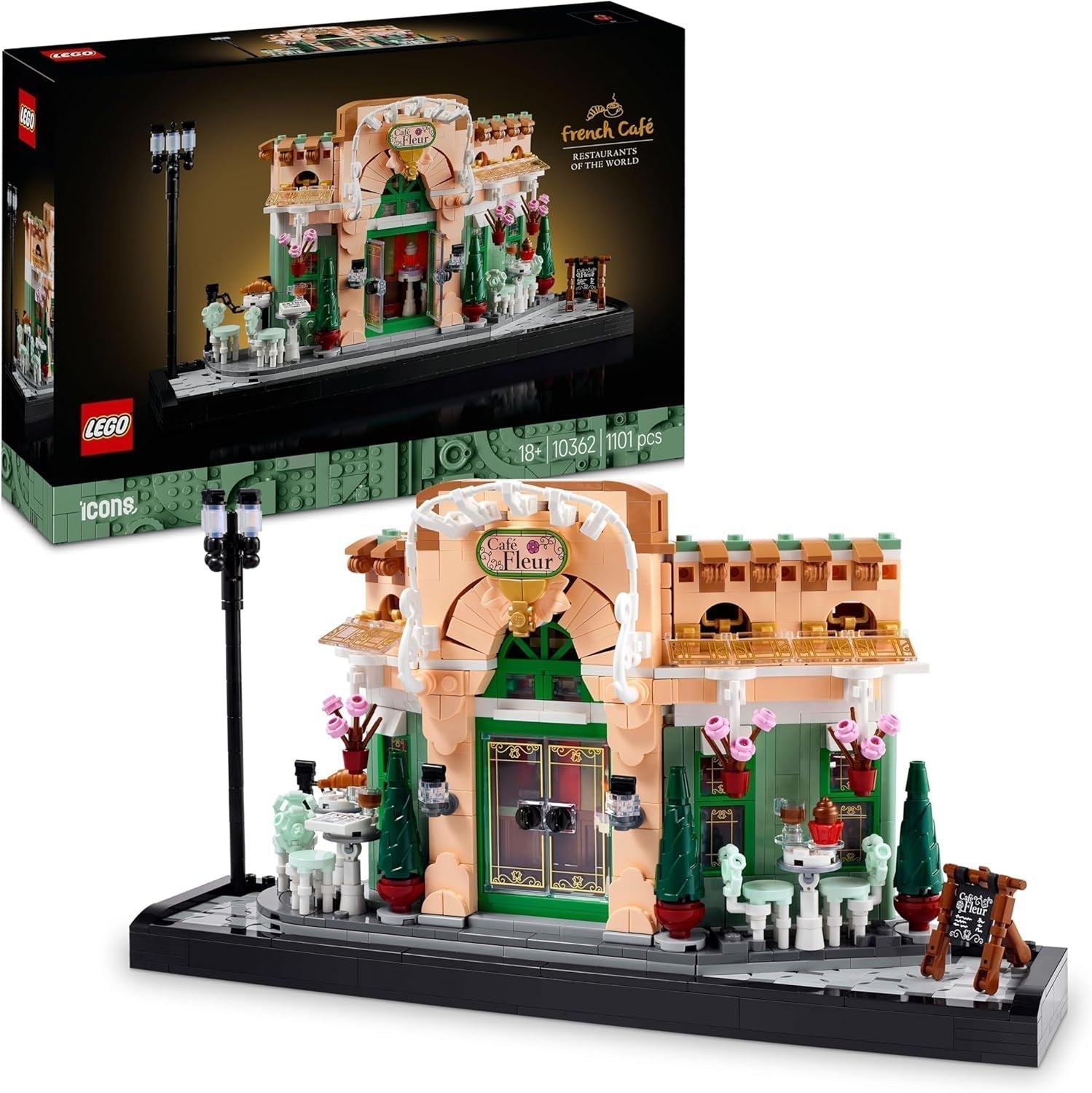 LEGO Icons French Café - Dekorationer för vardagsrum eller kontor - Byggset för vuxna, inklusive pittoresk fasad, hängande blomkruka och stolar - Present för män och kvinnor 10362 Byggset Besuche den LEGO-Store Standardtitel
