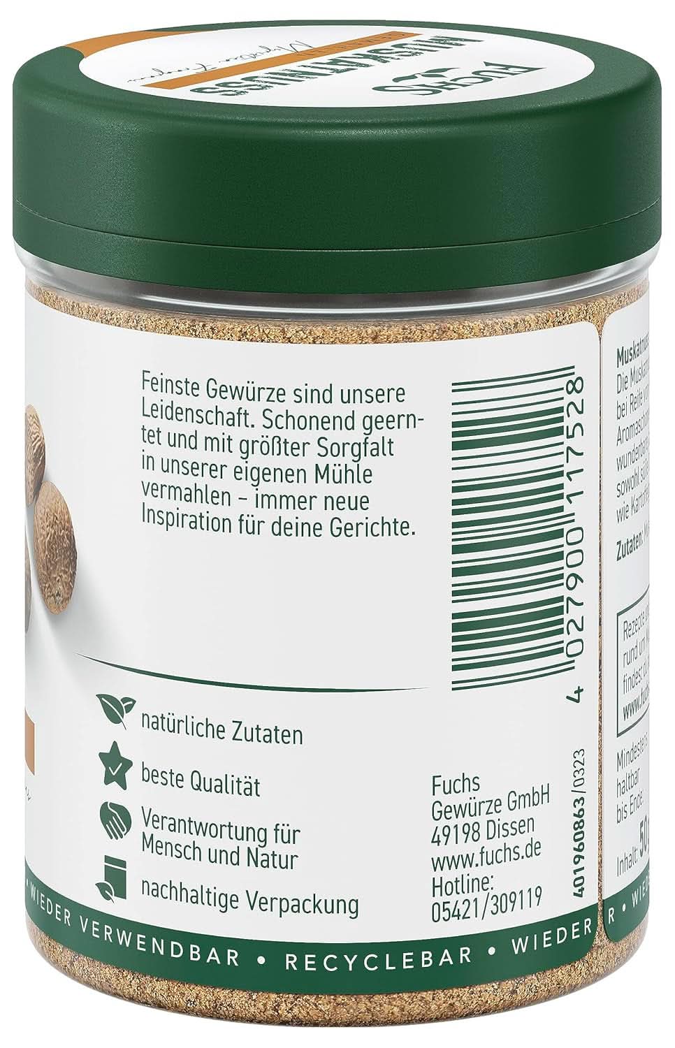 Fuchs Malen muskotnöt, 50 gram kryddor Naty Shop