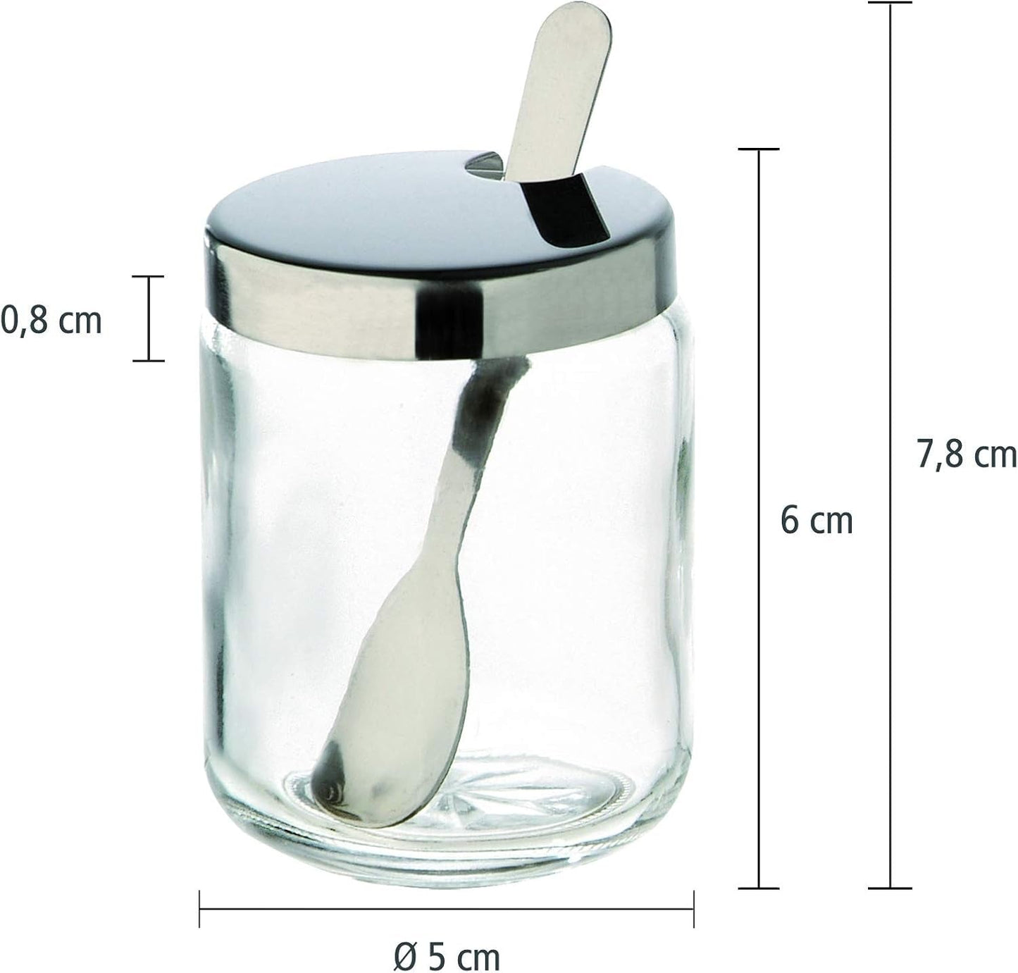 APS 40415 Senapskruka, set om 2 st, vardera Ø 5cm, H: 6cm, glas, rostfritt stål, inkl. sked och lock