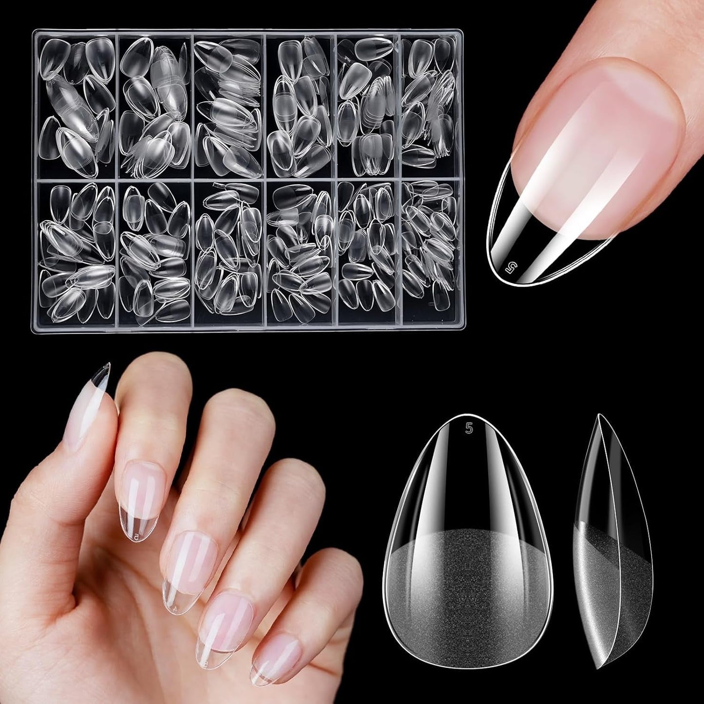 Korta konstgjorda naglar 500st mjuk gel heltäckande Nageltips för gelnaglar 12 storlekar Förpolerade nagelspetsar för gelnaglar Korta konstgjorda naglar Kista Nagelförlängningar Med Box