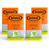 Bristot, 120 Espresso-Kaffeekapseln – eine Mischungen aus Arabica-Kaffee aus Brasilien und Zentralamerika, mit Noten von Zartbitterschokolade, Haselnuss och Caramell – 4 Packungen mit je 30 Kapseln