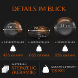 12-delat servisset i stengods - Prairie Line - Elegant design i bruna/svarta toner, set med 4 middagstallrikar, 4 desserttallrikar och 4 middagstallrikar/premiumkollektion