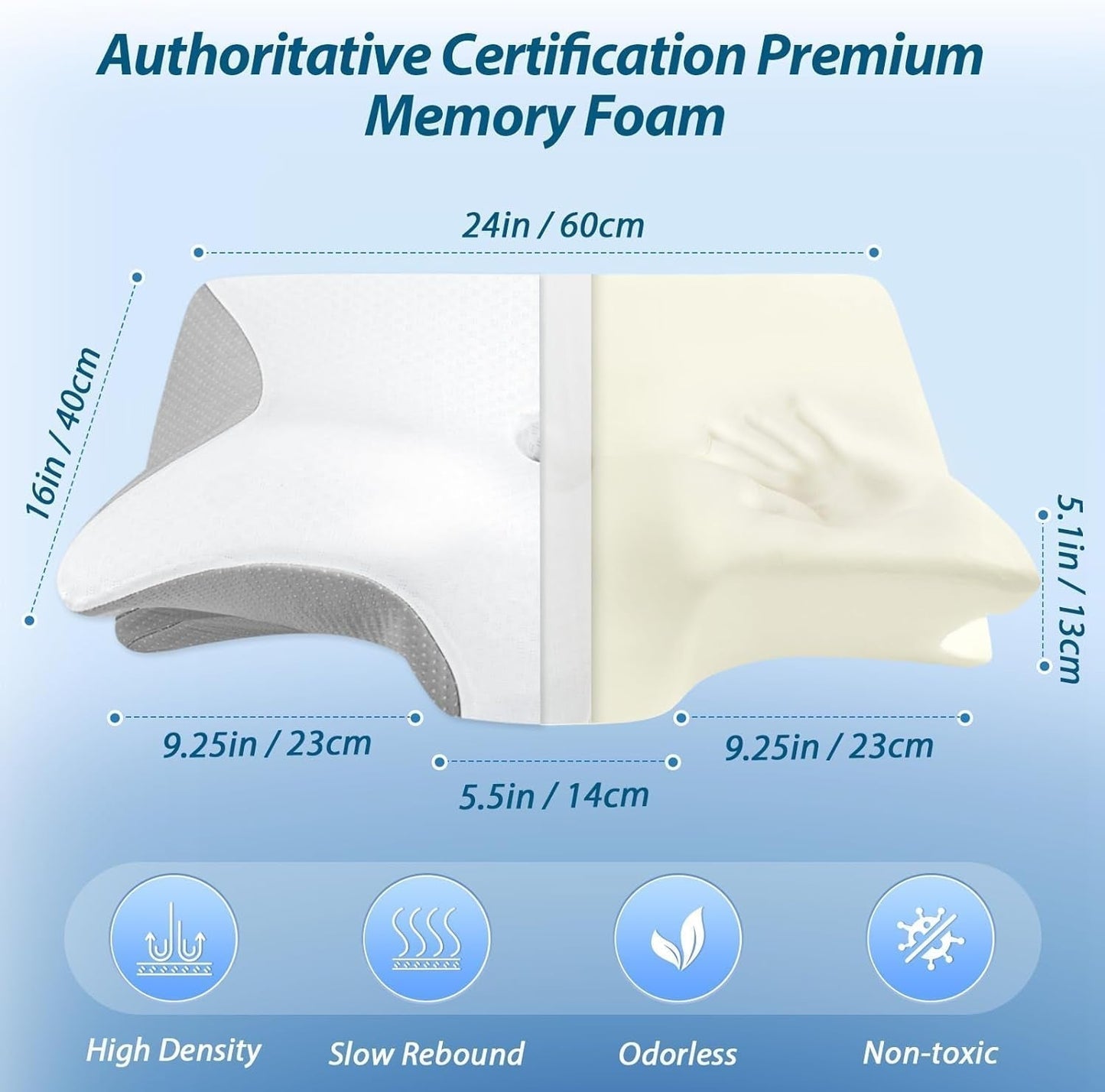 HOMCA nackkudde Memory Foam ortopedisk kudde 2 i 1 nackstödskudde med 3D kylfodral Ergonomisk sovkudde för rygg, sida och magsömmar Grå 60X13/11X40cm Cervikala ortopediska kuddar Naty Shop