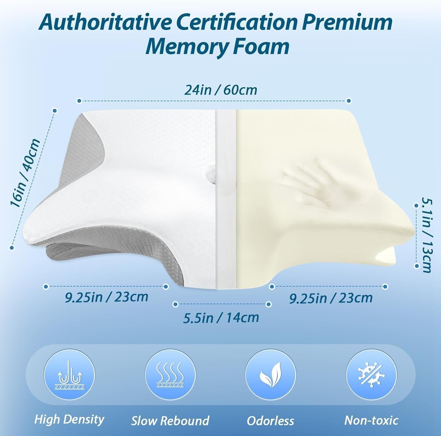 HOMCA nackkudde Memory Foam ortopedisk kudde 2 i 1 nackstödskudde med 3D kylfodral Ergonomisk sovkudde för rygg, sida och magsömmar Grå 60X13/11X40cm Cervikala ortopediska kuddar Naty Shop