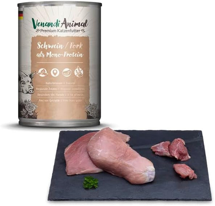 Venandi - Premium våt kattmat - fläsk som ett enda protein, 6 x 400g (pack om 6), spannmålsfri med extra kött
