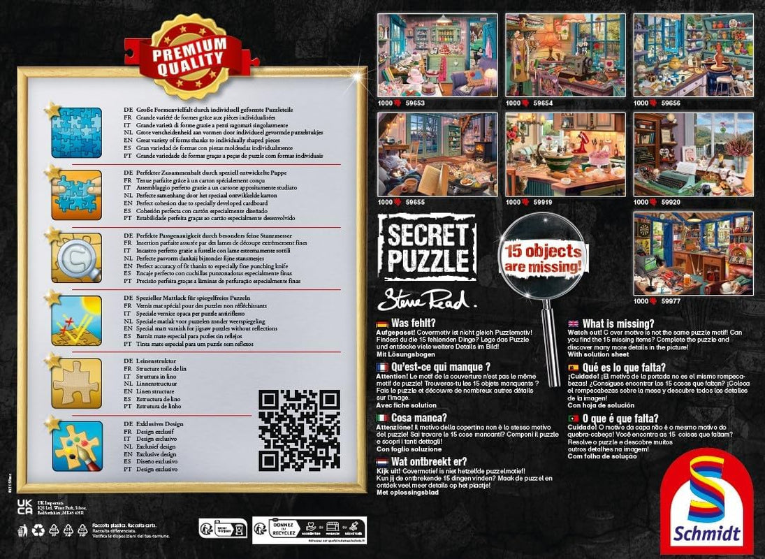 Schmidt Spiele 59656 Artist's Studio, 1000 bitars hemligt pussel Naty Shop-pussel
