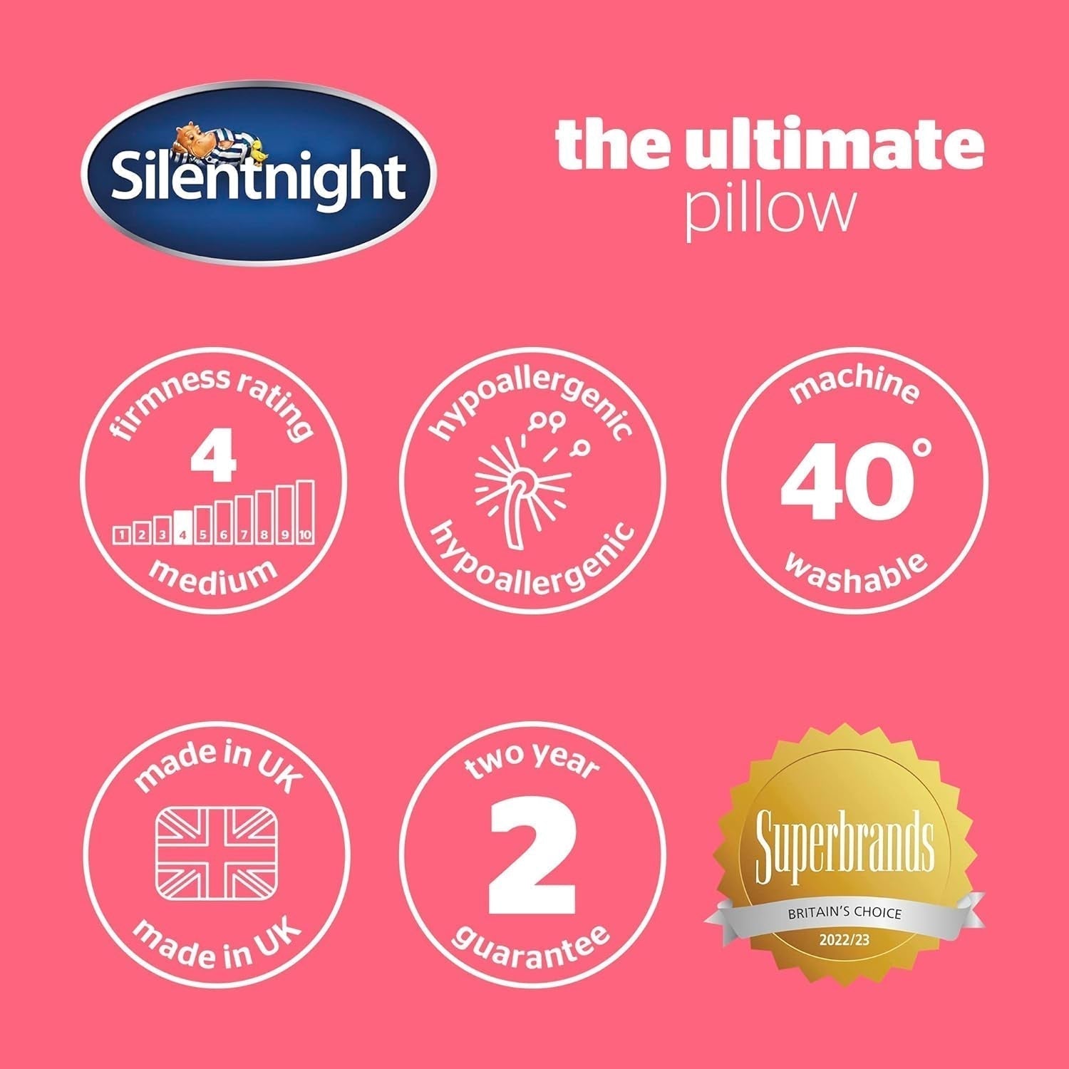 Silentnight Ultimate Kudde - Mjuk och stödjande sängkudde med Pinsonic Soft Touch Lyxigt vadderat överdrag, maskintvättbar och allergivänlig för rygg- och sidoslipare, 1 st Naty Shop standardkuddar
