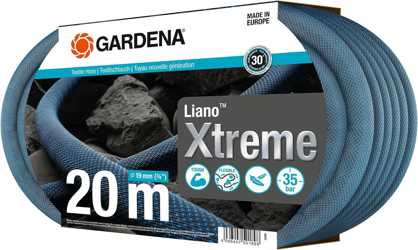 Gardena Liano Xtreme 3/4 tums set, 20m: Extremt robust trädgårdsslang i textil med lätt, väderbeständig PVC-innerslang (18480-20)