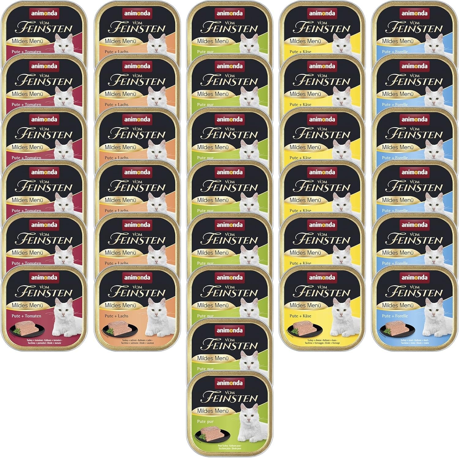 animonda vom Feinsten Mild Menu Mild Variety (32 x 100g), spannmålsfri, sockerfri våt kattmat, lättsmält mat med kalkonkött