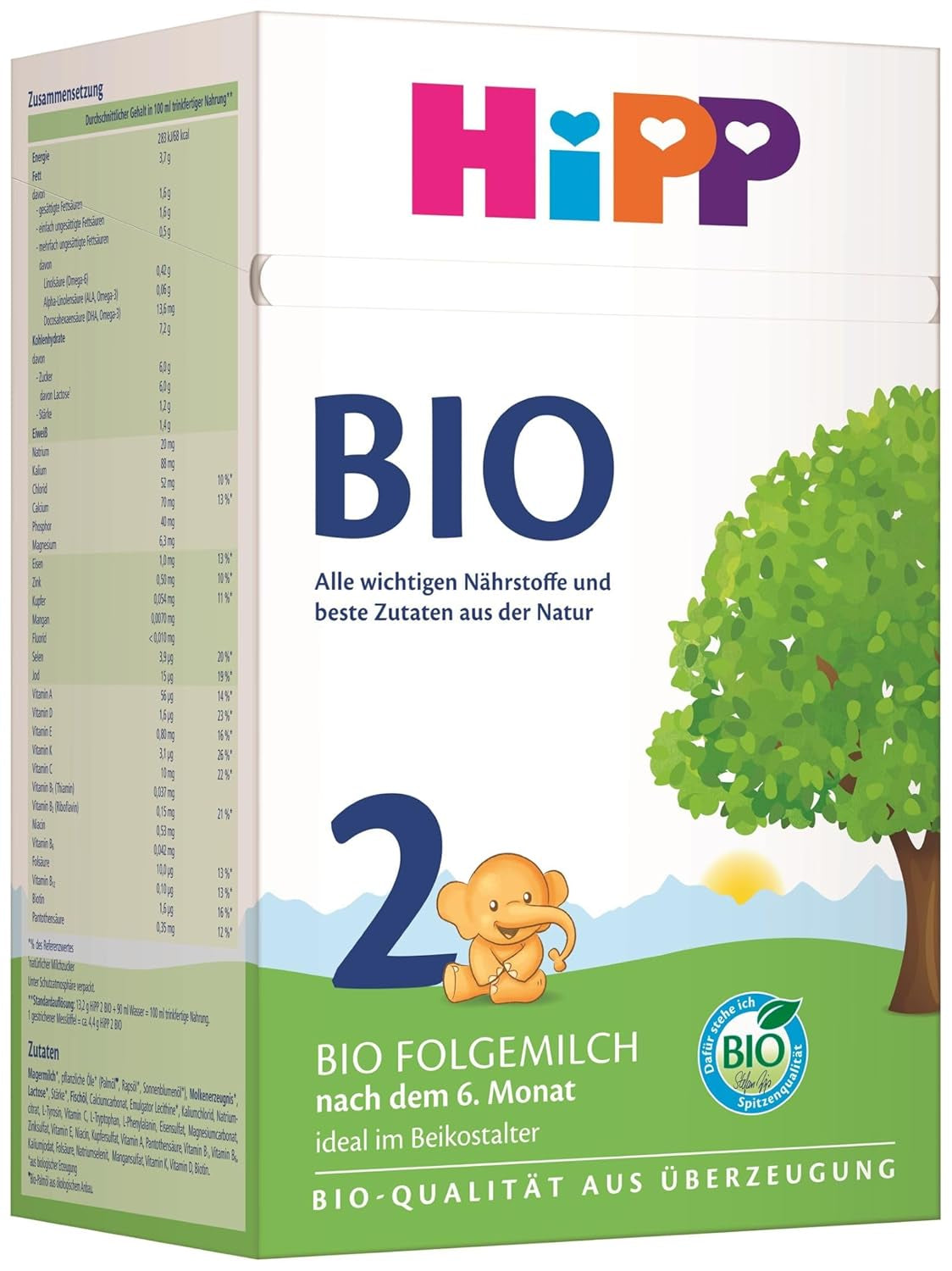 HiPP 2 Ekologisk tillskottsmjölk (4 x 600g), efter 6 månader, med Omega-3 (DHA, ALA), kalcium och lättberedd ekologisk stärkelse, av bästa ekologiska kvalitet