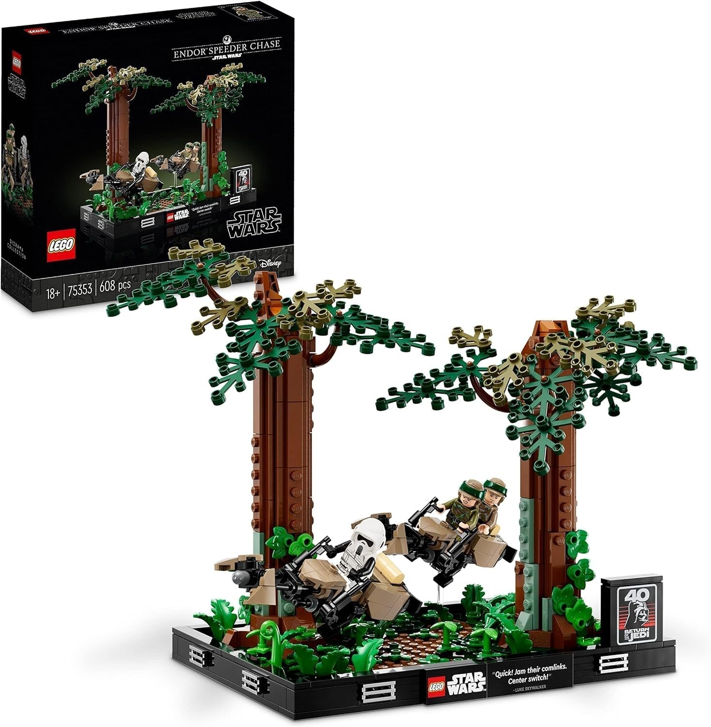 LEGO 75353 Star Wars Pursuit on Endor - Diorama Set, Return of the Jedi med Luke Skywalker, Princess Leia & Scout Trooper and Speeder Bikes, 40-årsjubileum Byggset Besuche den LEGO-Store Only
