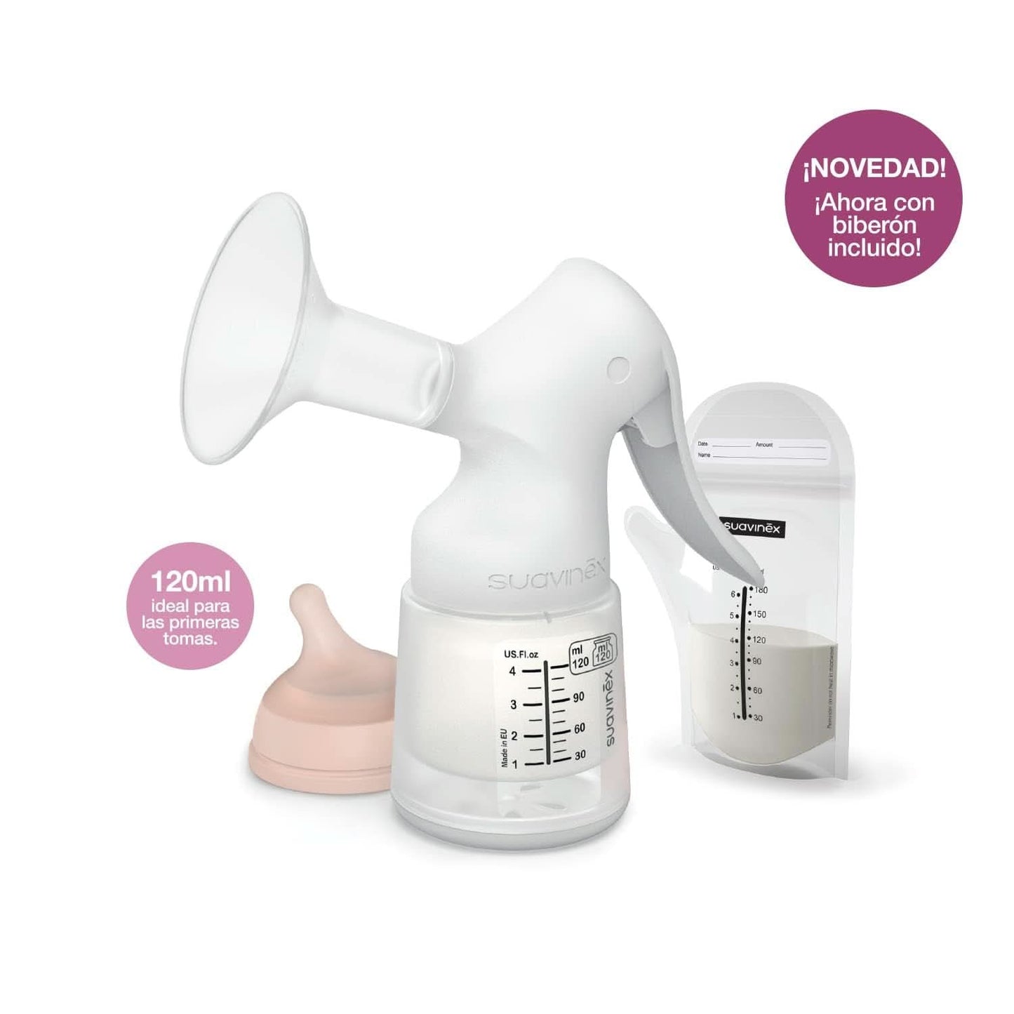 Suavinex, Maternal bröstpump, 120 ml, med justerbart flöde Mat och amningstillbehör Bebe Naty Shop