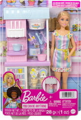Barbie You Can Be Anything-serien, glassbar, 1 x blond hårbarbiedocka, glassmaskin, Barbie Play-Doh, baktillbehör, barngåva, leksak för 3+ år, HCN46