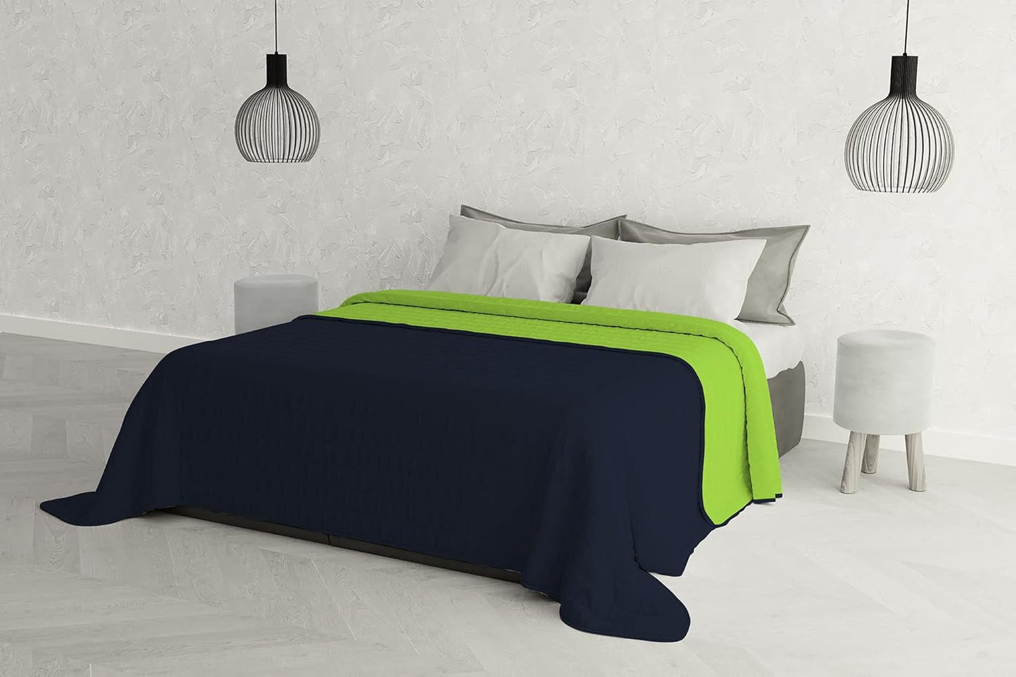 Elegant täcke för dubbelsäng 260 X 270 Cm Mörkblå/Mangrön Sängar och filtar Besuche den italienska sänglinne-butik Mörkblå/hangrön