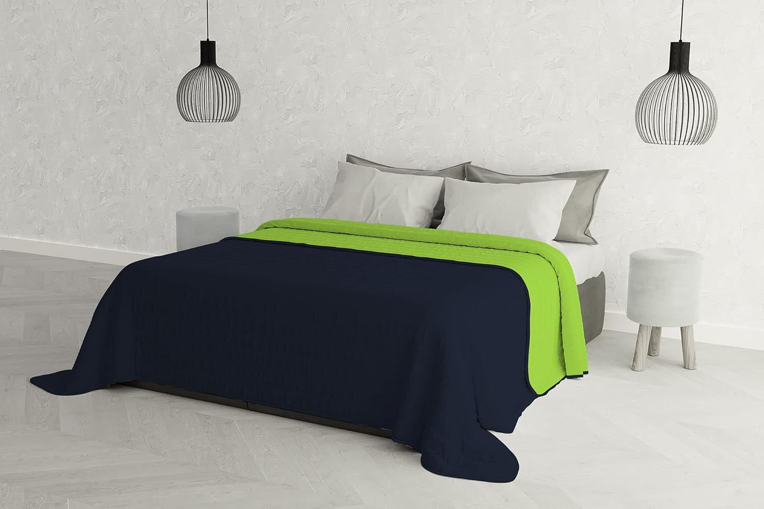 Elegant täcke för dubbelsäng 260 X 270 Cm Mörkblå/Mangrön Sängar och filtar Besuche den italienska sänglinne-butik Mörkblå/hangrön