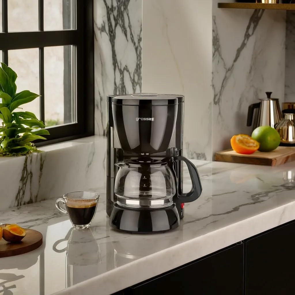 Grovfilter kaffebryggare med glaskaraff KA 12,17 | 0,6 liter för 4 koppar kaffe | 600 watt | Svart - Rostfritt stål