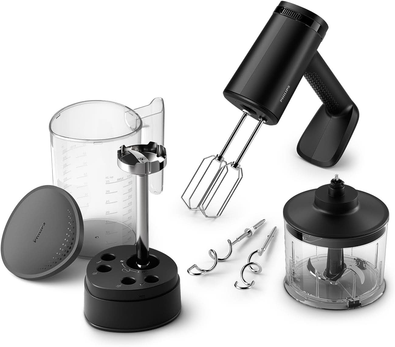 Philips Handmixer, 450 W, 5 Geschwindigkeiten plus Turbo, Weiß/Grau (HR3741/00) Kitchen Naty Shop 3-In1 Handmixer, Pürierstab, Zerkleinerer