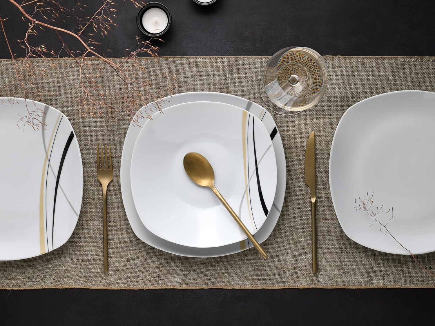 CreaTable 24029 Square City Line Series 6-personers porslinsservis set 12-delad diskmaskin och mikrovågssäker kvalitetstillverkning