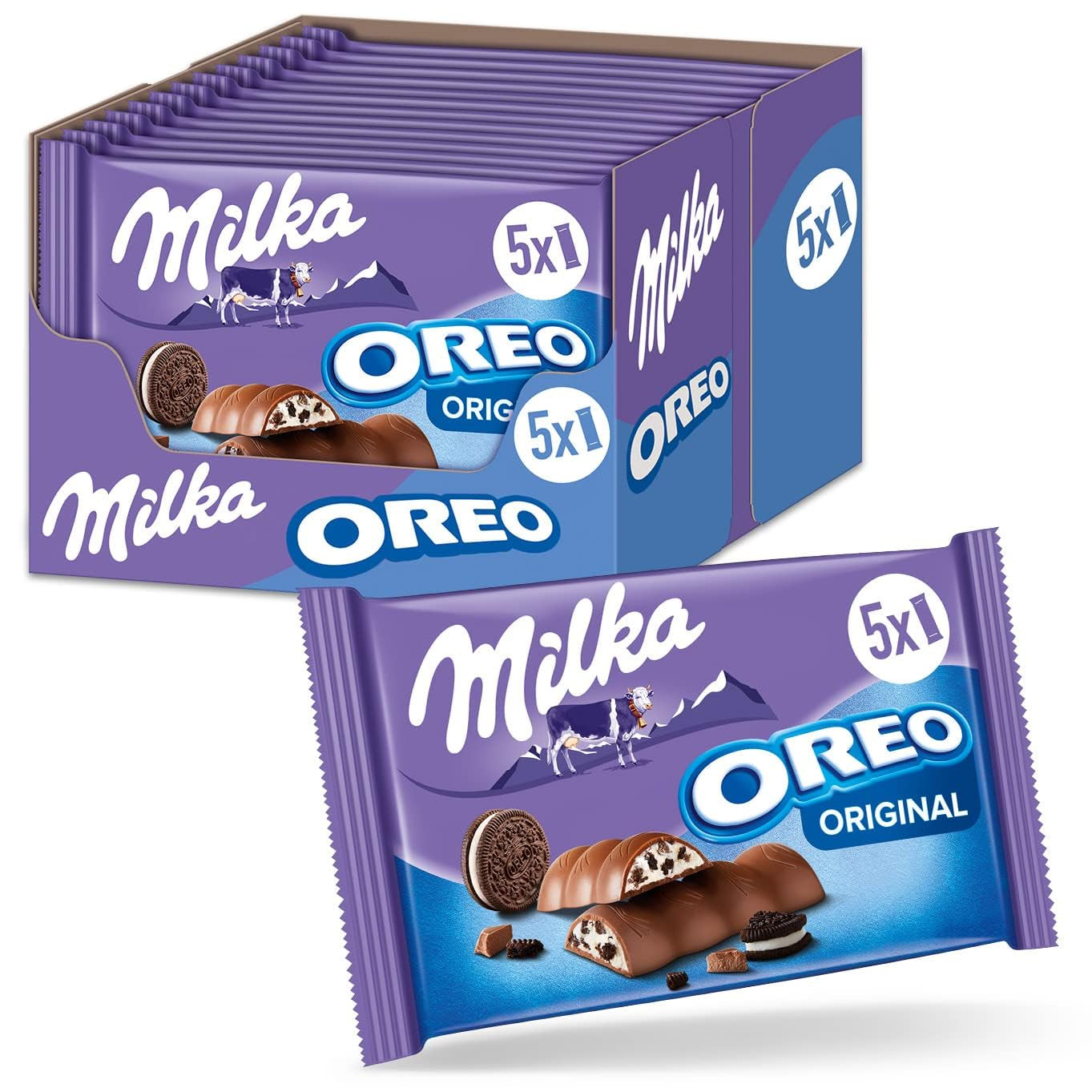 Milka & OREO bars – alpin mjölkchoklad med knapriga bitar av OREO kex i mjölkgrädde – 13 x 185g