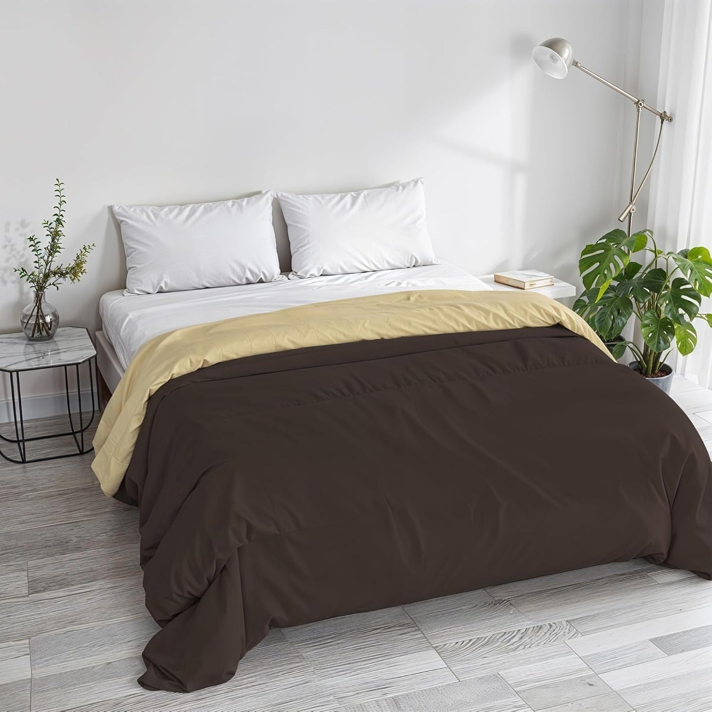 Basic vintertäcke, vanligt och fodrat, mörkgrönt/kräm, 200X245Cm Naty Shop täcken och täcken Brunt/krämfärgat 250X245Cm