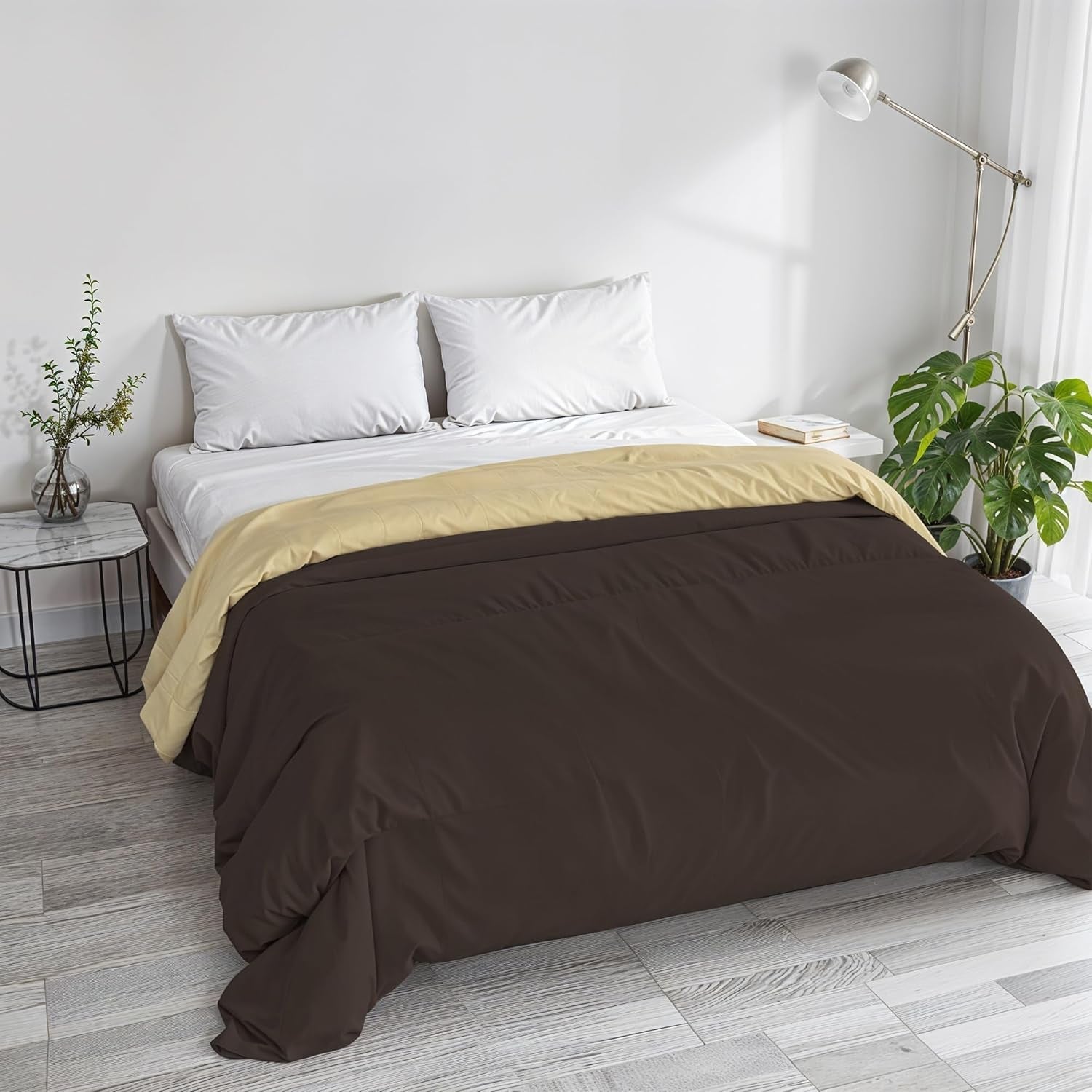 Basic vintertäcke, vanligt och fodrat, mörkgrönt/kräm, 200X245Cm Naty Shop täcken och täcken Brunt/krämfärgat 250X245Cm