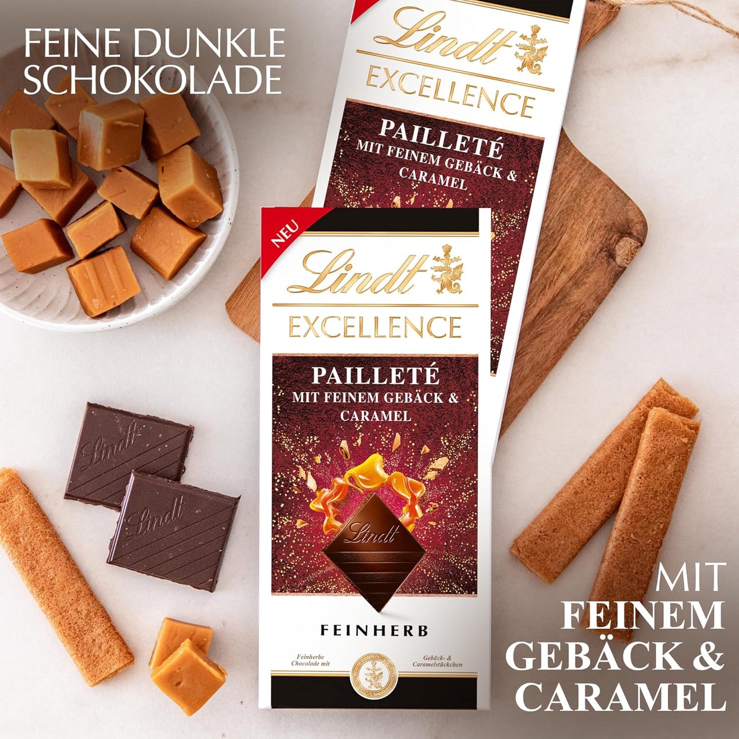 Lindt EXCELLENCE degbitar med paljetter och kola - fin mörk choklad med intensiv kakaosmak