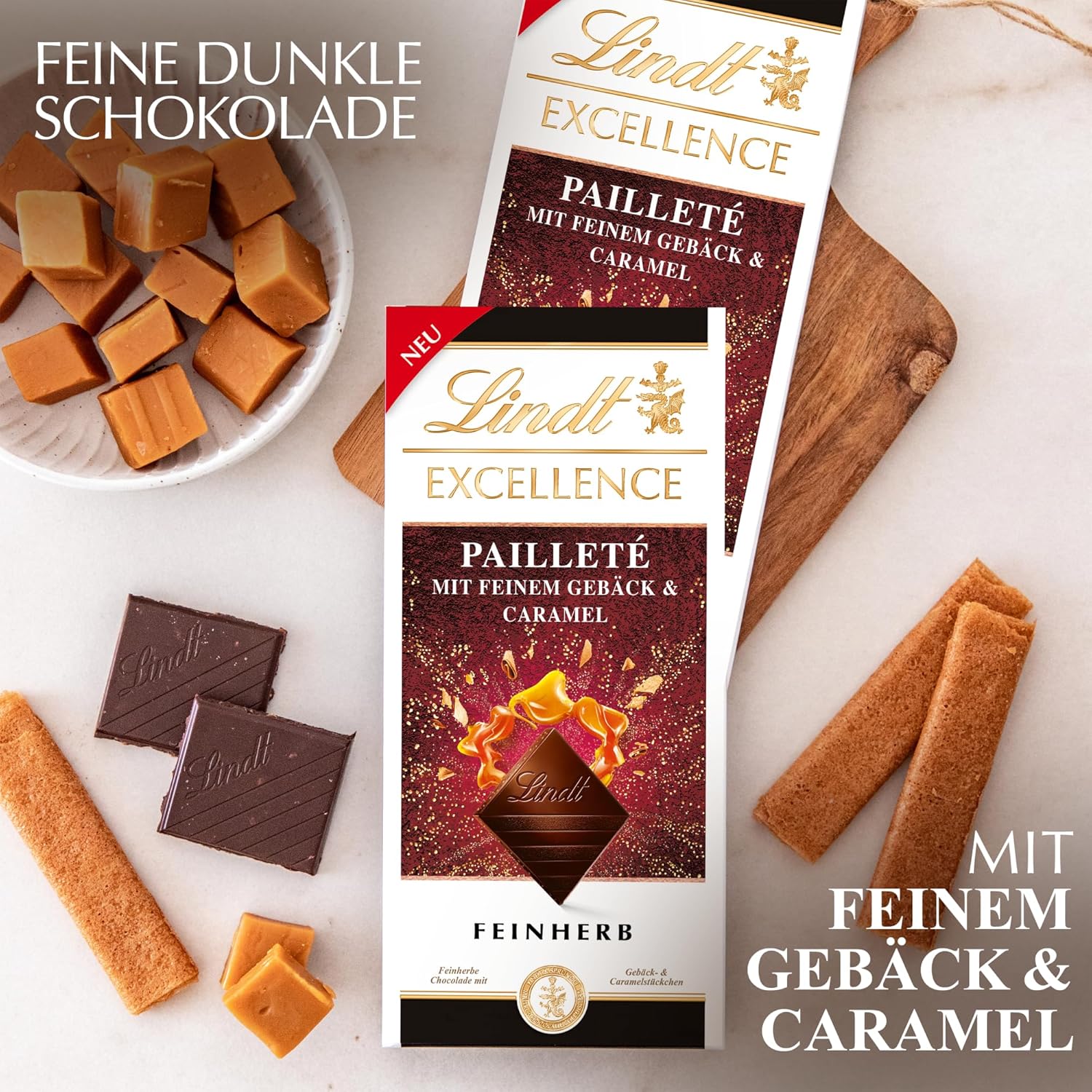 Lindt EXCELLENCE degbitar med paljetter och kola - fin mörk choklad med intensiv kakaosmak