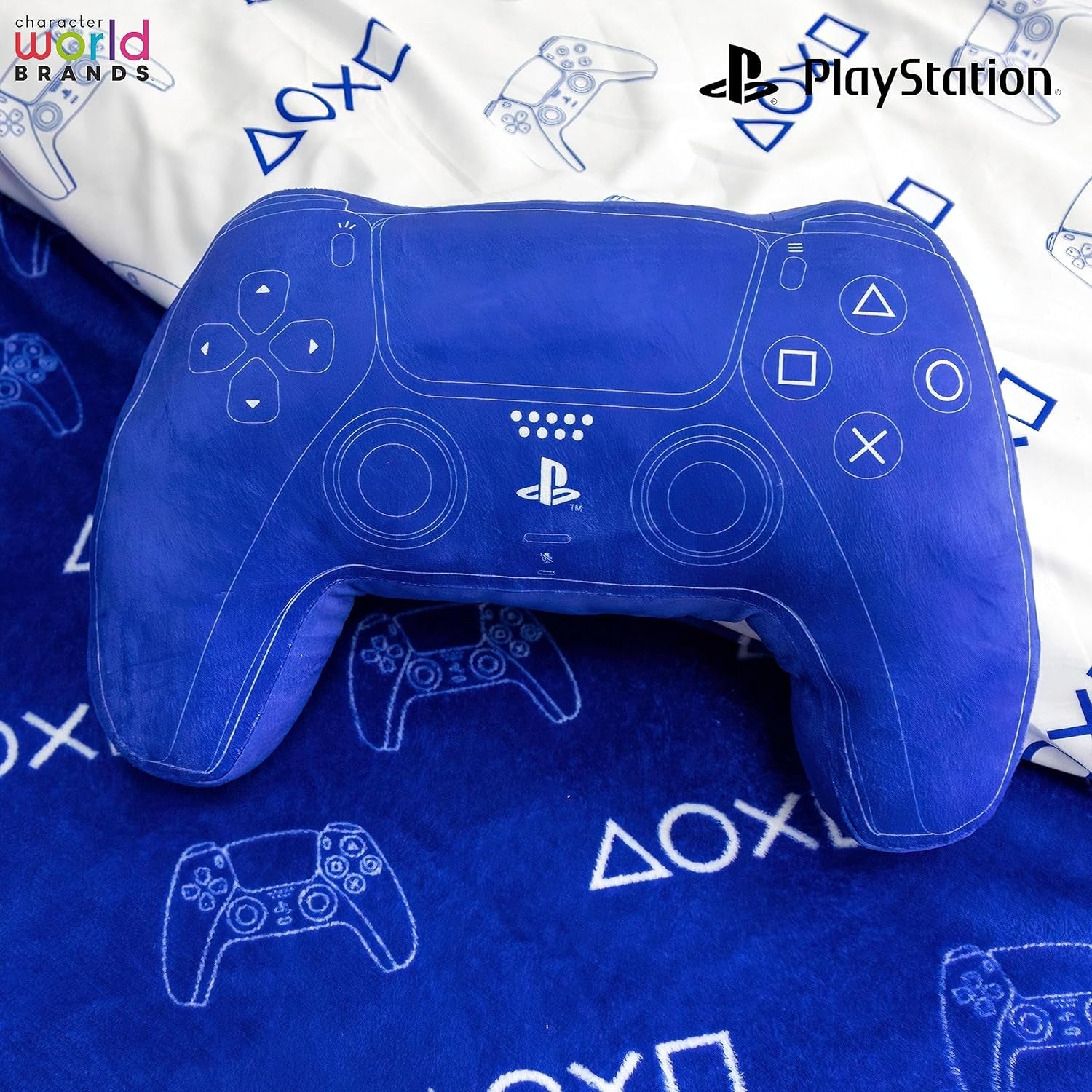 Character World: Officiellt licensierad Playstation Controller-formad kudde, handenhetsdesign, fylld plyschkudde | Perfekt för sovrums- eller lekinredning, blå Naty Shop standardkuddar