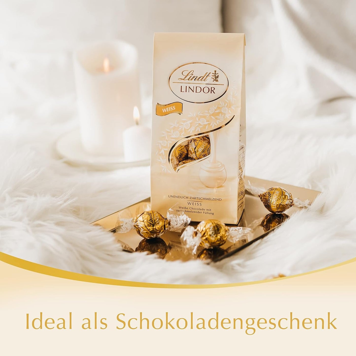 Lindt vita chokladbollar LINDOR | 137g påse | Ca. 10 vita chokladbollar med smält-i-mun-fyllning | Choklad presentset | Chokladpresentset (paket med 2)