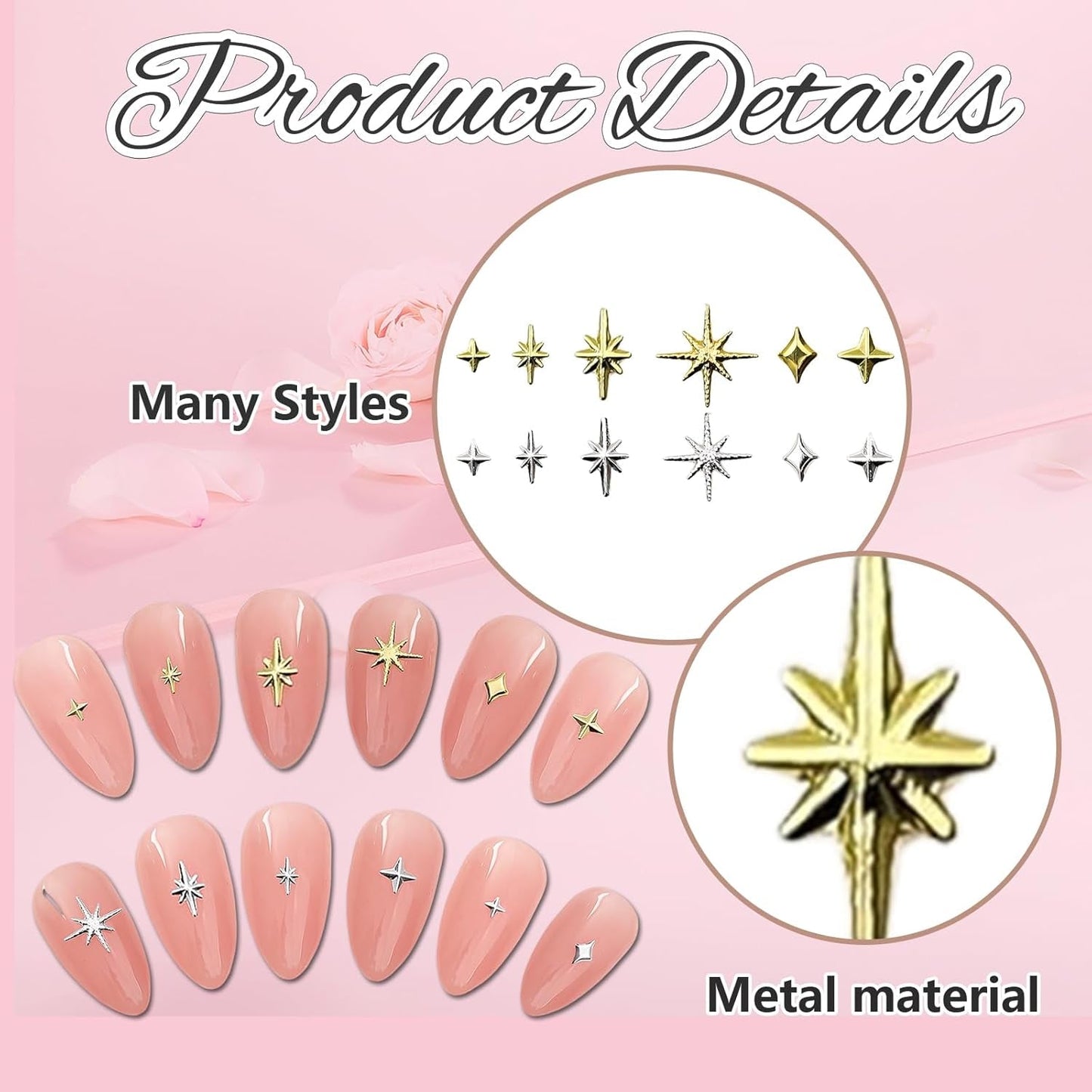 400 st Stern Nail Charms Guld Silver, Charms Nägel Zubehör, Nagel Deko, Nail Art Zubehör, Nagel Charms, Nagel Steine, Nageldesign, Charms Für Nägel