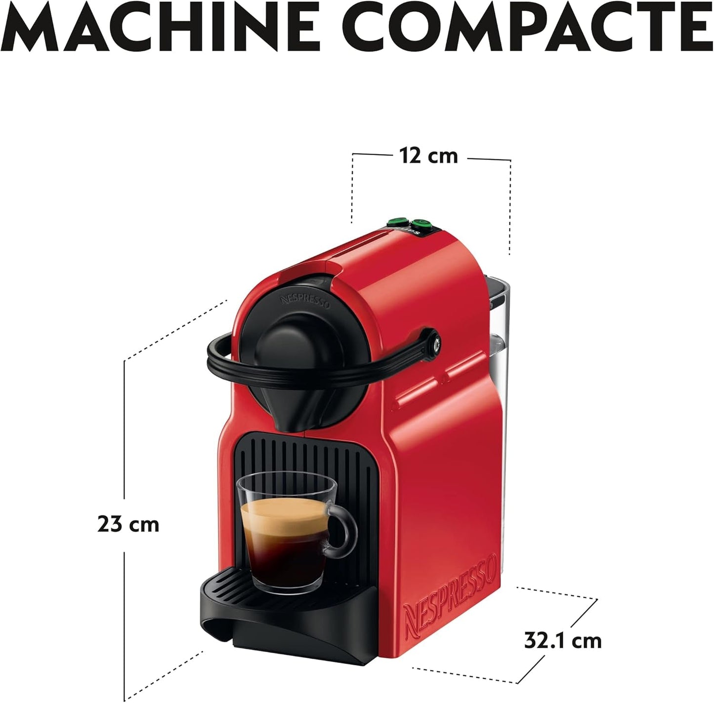 Krups Nespresso Inissia espressomaskin - Kompakt espressomaskin för kaffekapslar, 19 bars tryck, snabb uppvärmning på 25 sekunder, energisparfunktion, 0,7 l vattentank, röd, modell YY5506FD