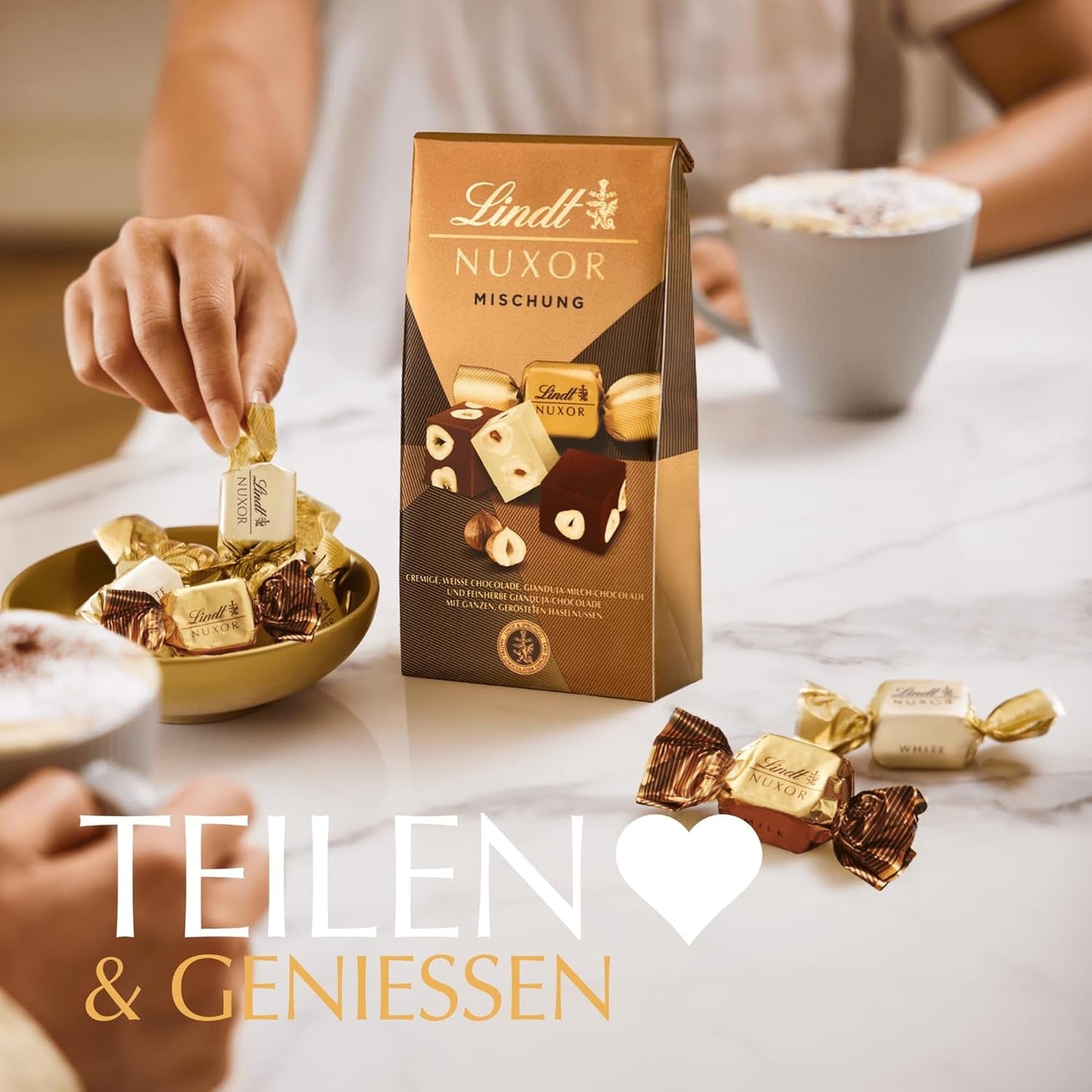 Lindt Choklad | Mix för påse NUXOR | 103g | Gianduja krämiga chokladkuber i tre sortiment med rostade hela hasselnötter | Choklad present