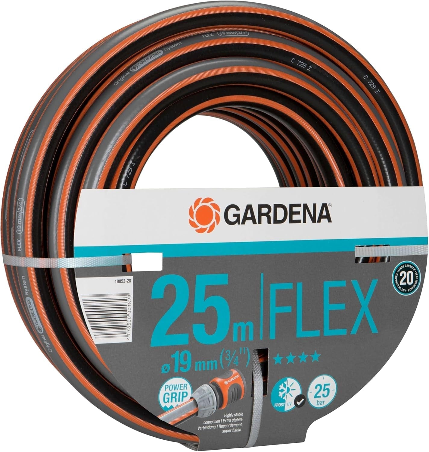 Gardena Comfort FLEX 19 mm (3/4 tum) slang, 25 m: Flexibel, formstabil trädgårdsslang med Power-Grip-profil, tillverkad av högkvalitativt spiralmaterial, 25 bar sprängtryck, utan systemkomponenter (18053-20)