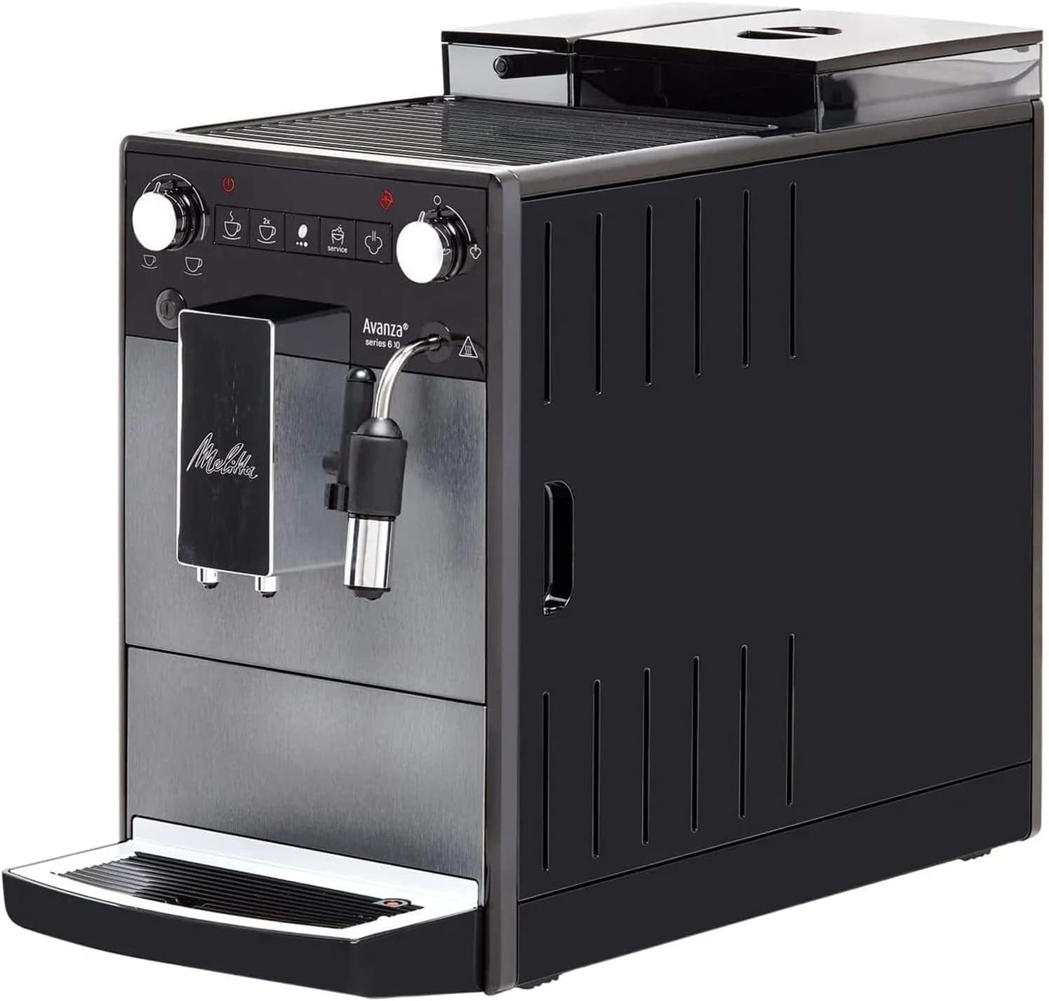 Melitta Avanza - Helautomatisk espressomaskin med mjölksystem, espressomaskin med kvarn och extra stor vattentank (1,5 l) för t.ex. cappuccino eller espresso, mystisk titan