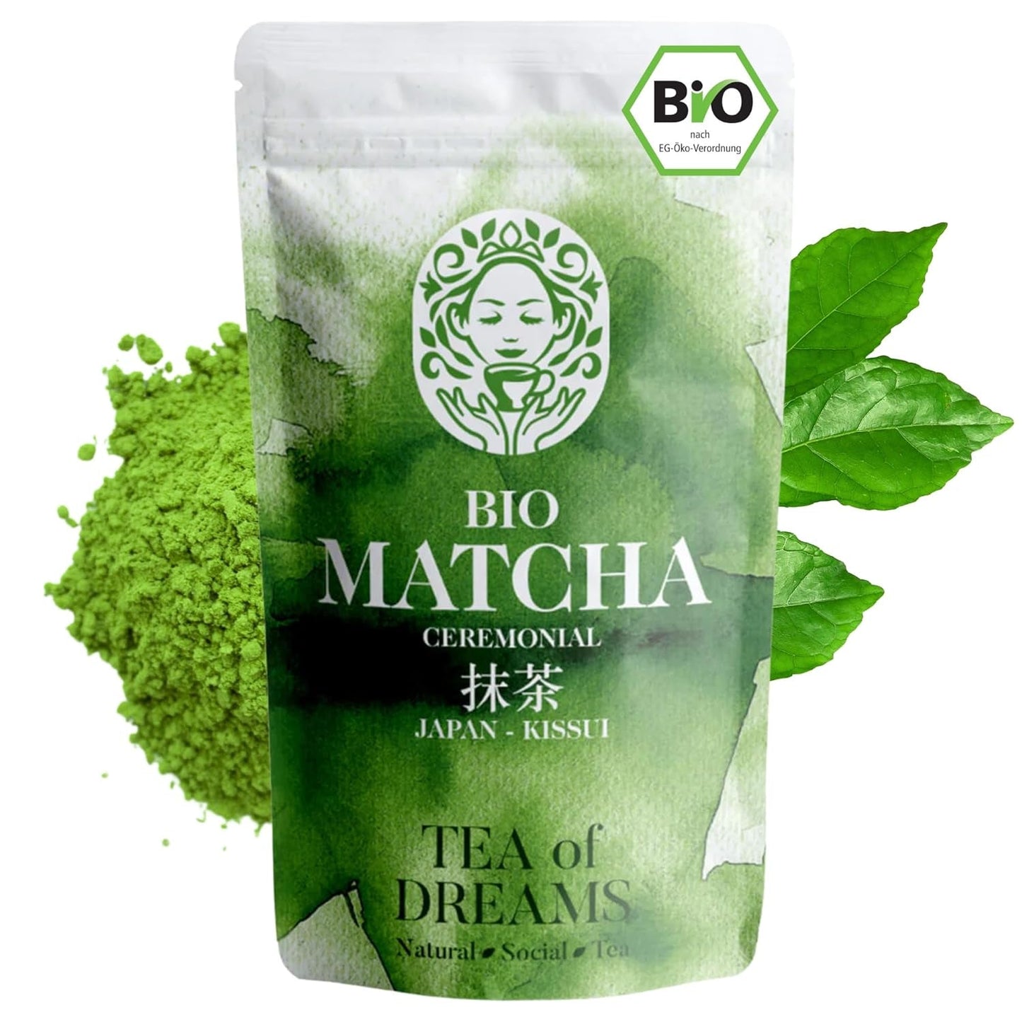 Ekologiskt Matcha-pulver för te och Matcha Latte - Premium ceremoniell kvalitet från Japan - Original Kissui Grönt Te - 30g