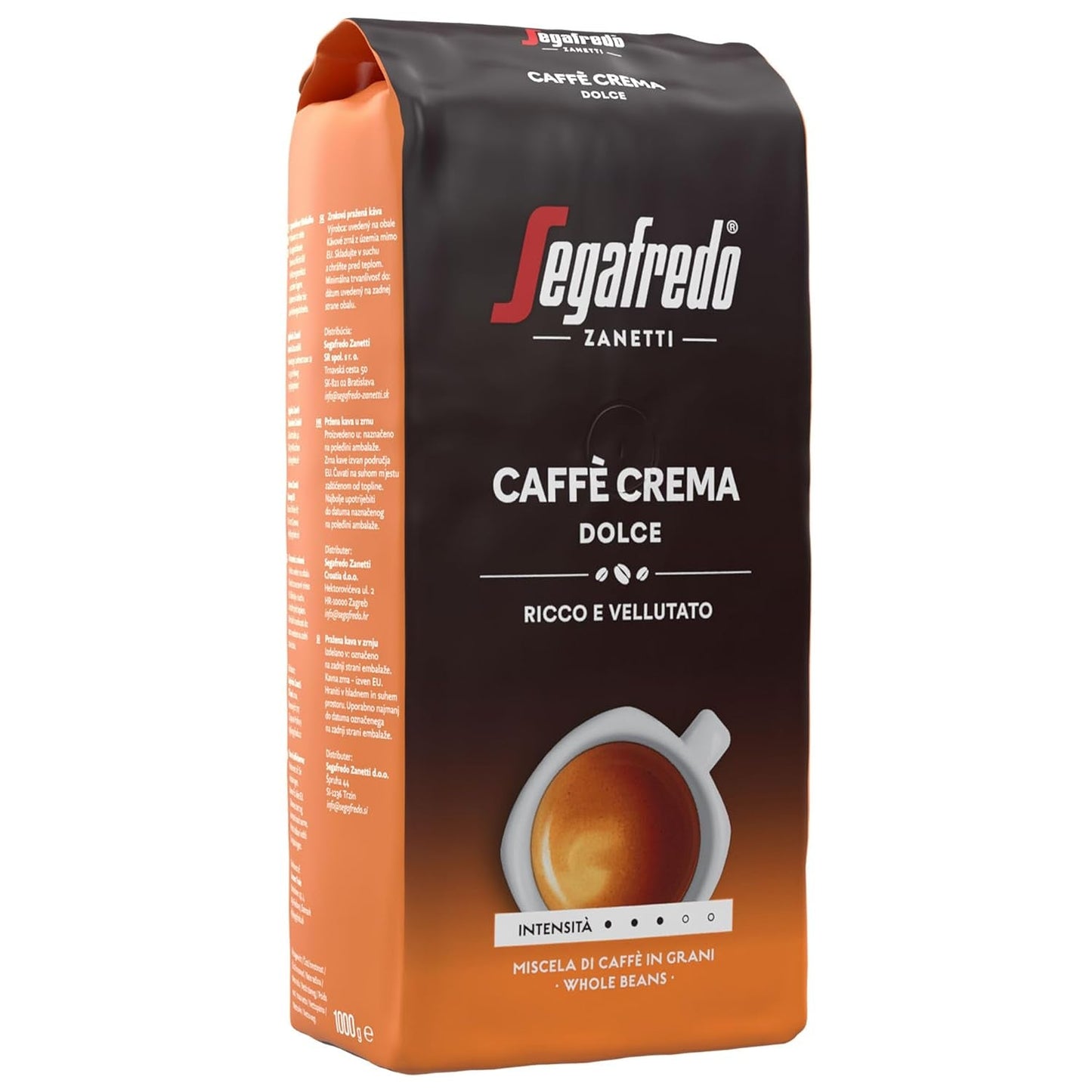 Segafredo Zanetti Caffè Crema Dolce - Hela bönor (1 kg-pack) - Lämplig för Caffè Crema - Lätt till medelrostade kaffebönor med mild och balanserad smak (2-pack)