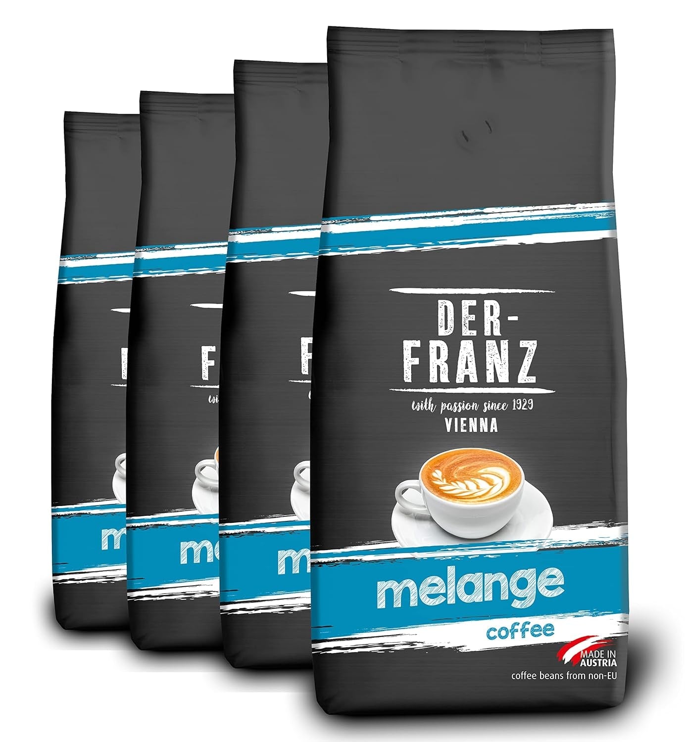 Der-Franz Melange kaffe, styrka 3/5, 100 % Arabica, hela kaffebönor, 4 x 1000 g
