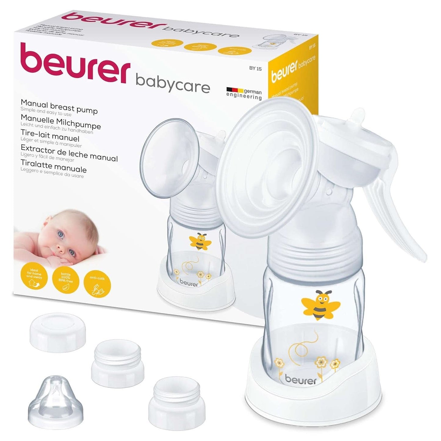 Beurer babycare, Manuell bröstpump, Inklusive flaska med anti-koliksystem Tillbehör Mat och amning Bebe Naty Shop