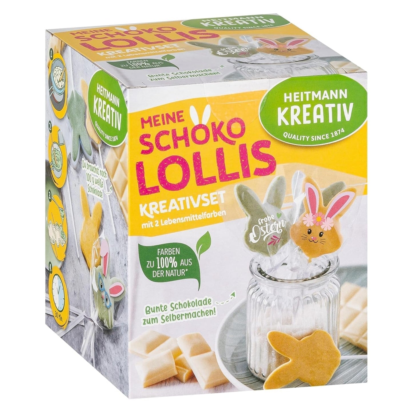 HEITMANN KREATIV - Chokladklubbor - Med växtbaserade pulverfärgämnen - Gult och grönt - Gör-det-själv-kit - Påsk