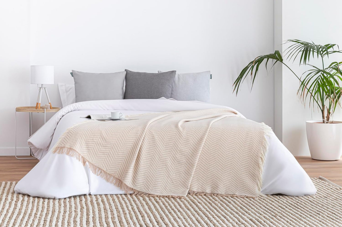 Todocama multifunktionellt överkast, överkast, överkast, sofföverdrag, jarapas, fiskbensmönster (230 X 260 Cm, sandbeige). Sängar och filtar Besuche den Todocama-Store