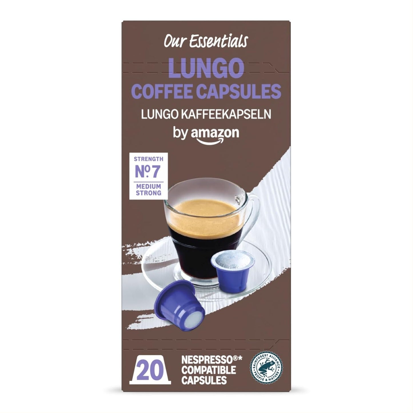 av Amazon Lungo Kaffee-Kunststoffkapseln, Nespresso-kompatibel, 20 Stück, Packung mit 1 – Rainforest Alliance-zertifiziert