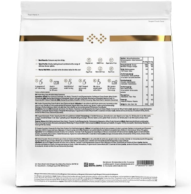 Protein Works Protein Tassenkuchen | Chokladgrädde | Dieser Köstliche Nachtisch Ist Sehr Protein- Und Ballaststoffreich| 500G Blandning för bakning och matlagning Naty Shop