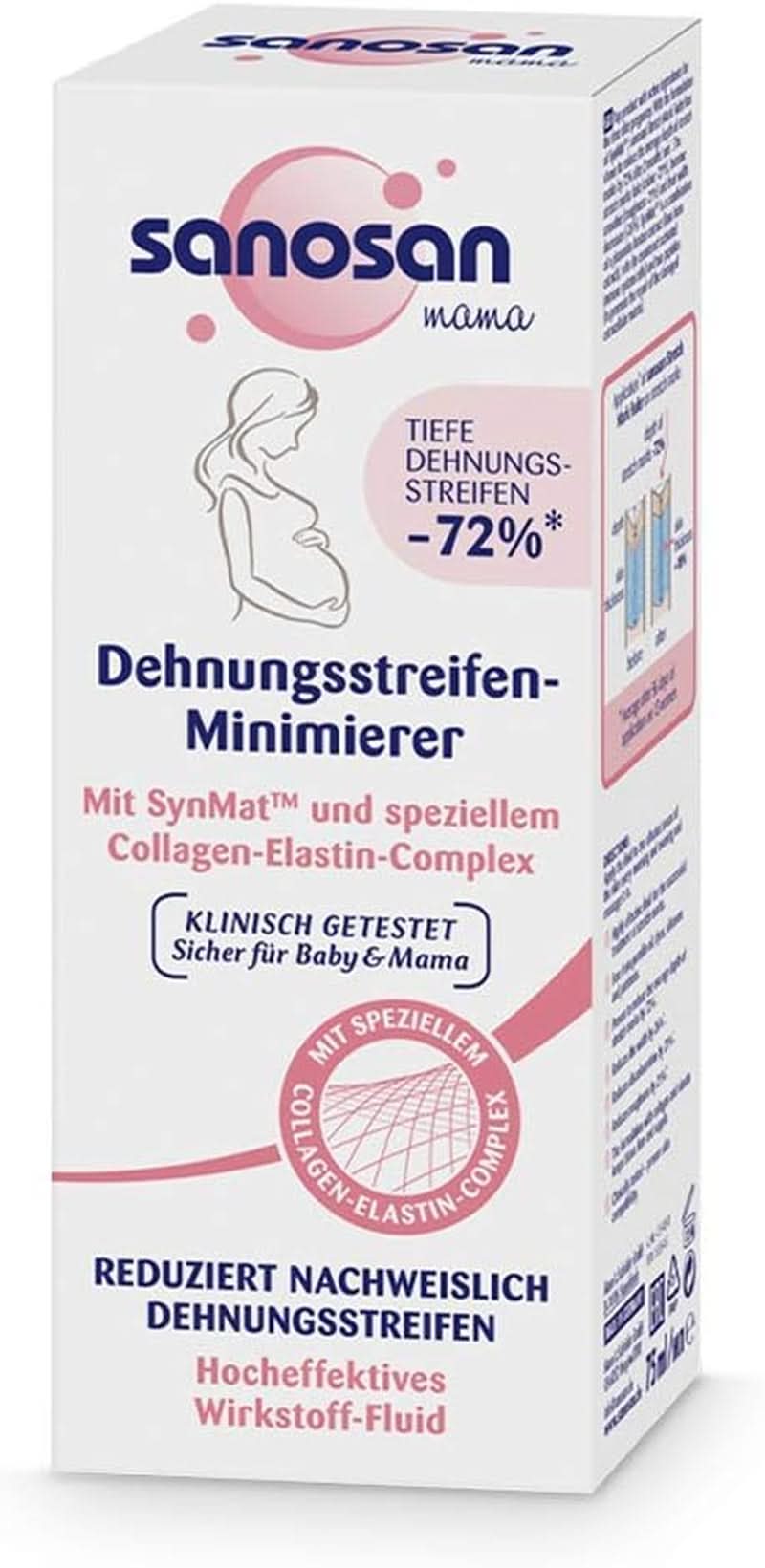 Sanosan Stretch Mark Minimiser, kliniskt testad - bevisat minska bristningar efter graviditet, utan paraffinolja, färgämnen, silikoner, 75 ml Kosmetika och skönhet Naty Shop 1 st.