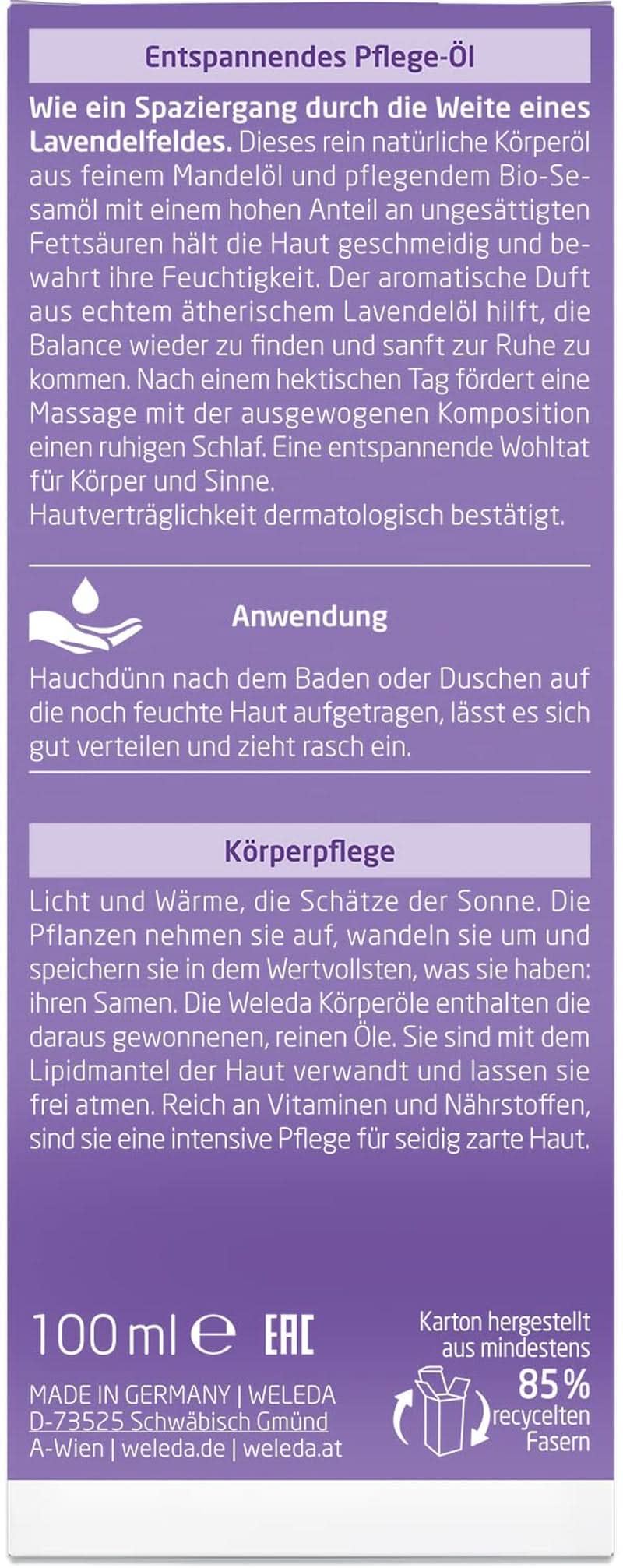 WELEDA Organic Lavendel Body Oil, 100 ml Kosmetika och skönhet Naty Shop