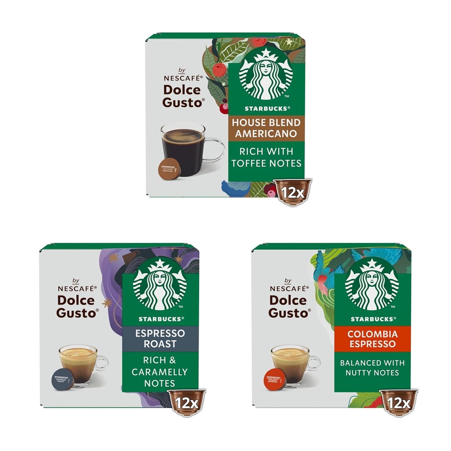 STARBUCKS Probierset, Espresso-Varianten av Nescafé Dolce Gusto Kaffeekapseln 6 x 12 (72 Kapseln) - Exklusiv bei Amazon