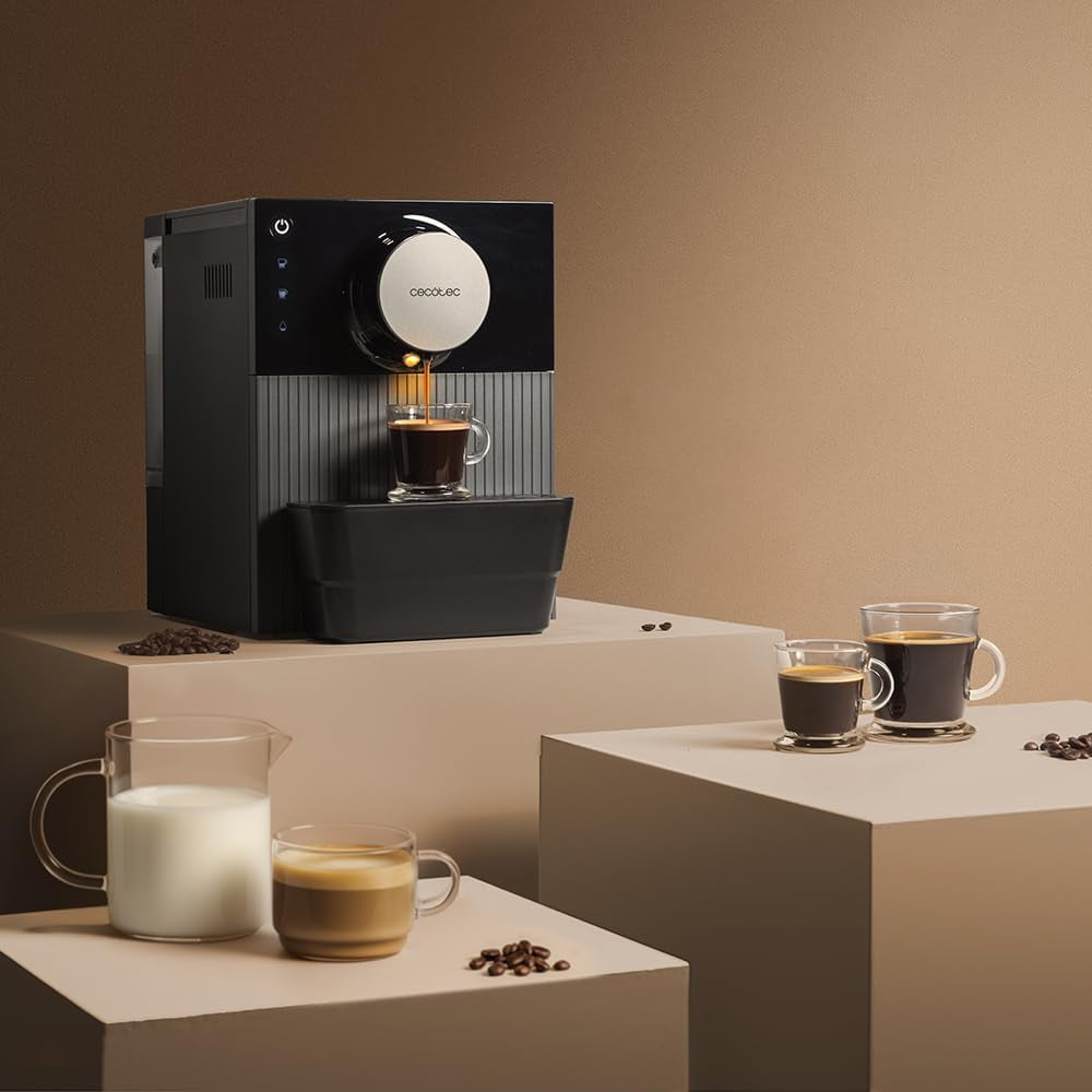 Cecotec Cremmaet Cube kompakt espressomaskin, 1350 W, presssystem 10 g, förinfusionssystem, 19 bar, termoblocksystem, 5 malinställningar, touchkontrollpanel